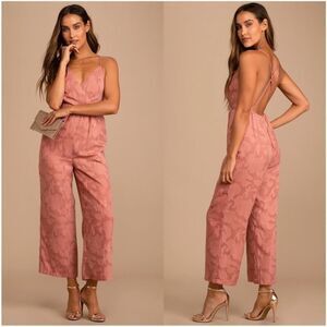 Lulus Days of Beauty Rusty Rose Burnout Floral Surplice‎ Jumpsuit NWT SZ M